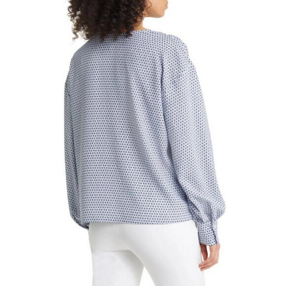 💕NORDSTROM💕 Geometric Print Button Down Blouse ~ White Tan Black Medium M NWT - Picture 2 of 11